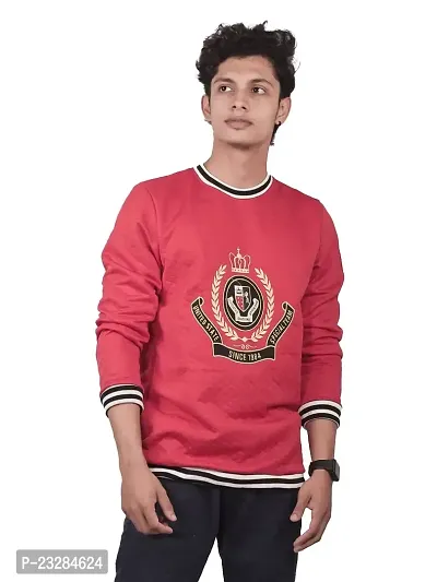 Rad prix Men Red Embroidery Logo Round Neck Quilted Sweatshirt