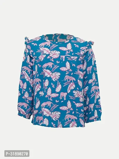 Trendy Blue  Cotton  Printed Top For Girls