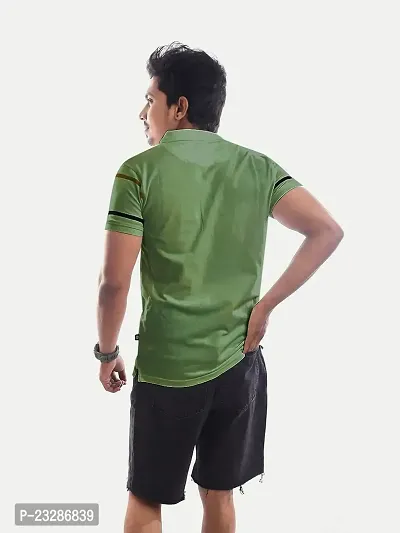 Rad prix Men Green Contrast Tipping Slim Fit Polo T-Shirt-thumb4