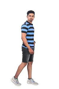 Rad prix Men Blue and Black Thick Stripes Regular fit T-Shirt-thumb1