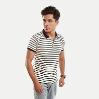 Mens Dark Grey Fashion Striped Cotton Polo T-Shirt-thumb2