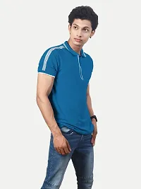 Rad prix Men Solid Blue Cotton Contrast Tipping Polo T-Shirt-thumb1