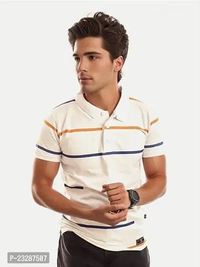 Mens Beige Cotton Fashion Printed Polo T Shirt-thumb5