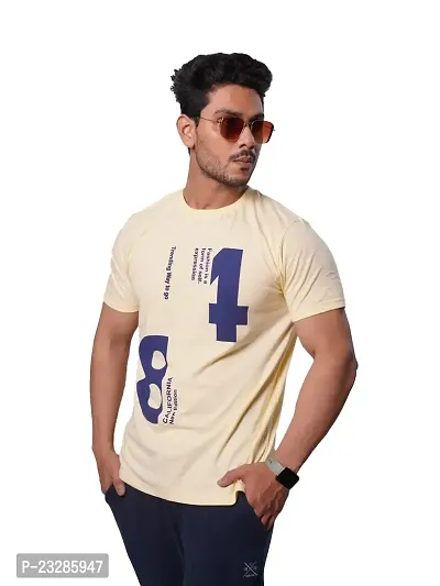 Rad prix Mens Numeric with Letters Printed Tees- Beige Colour