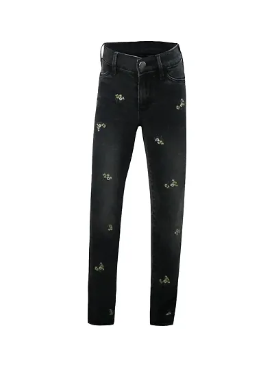 Rad prix Girls Dark Washed Pant with All Over Embroidery