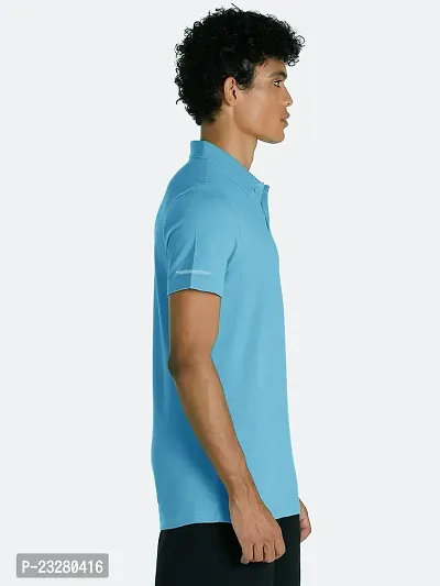 Men Basic Light Blue Polyester Polo T-Shirt-thumb2