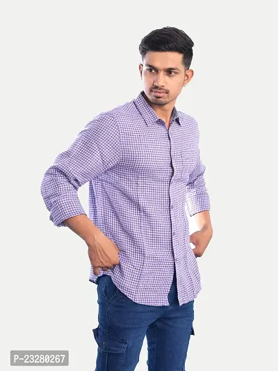 Rad prix Men Violet Gingham Checkered Cotton Casual Shirt-thumb3