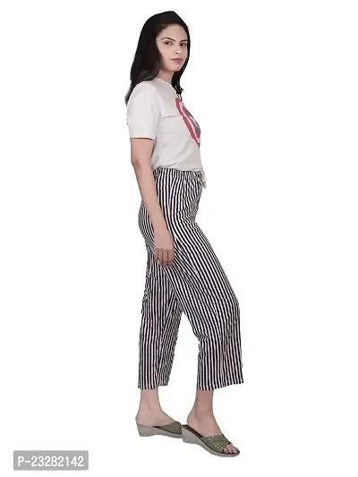 Rad prix Women Black Striped Loungewear Pants-thumb0