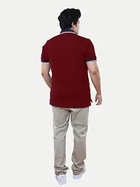 Rad prix Mens Maroon Cotton Jacquard Collar Polo T Shirt-thumb3