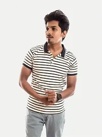 Men Blue and White Thin Stripes Cotton T-Shirt-thumb3