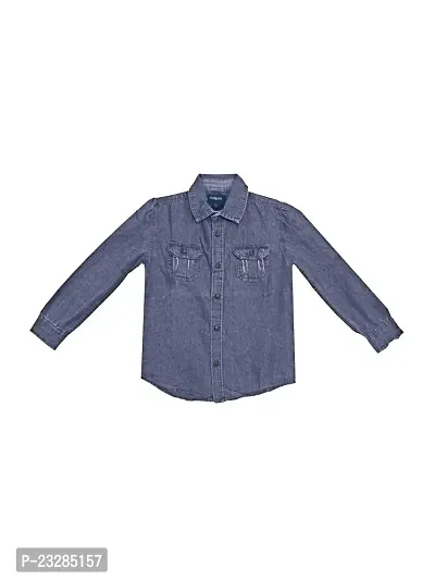 Rad prix Boys Dark Blue Washed Denim Shirt-thumb0
