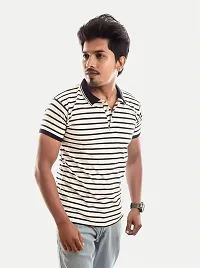 Men Blue and White Thin Stripes Cotton T-Shirt-thumb1