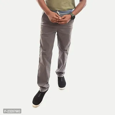 Rad prix Men Solid Grey Twill Trouser with Elastic Waist Band-thumb2