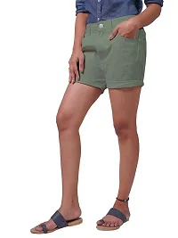 Rad prix Women Green Solid Woven Shorts-thumb2