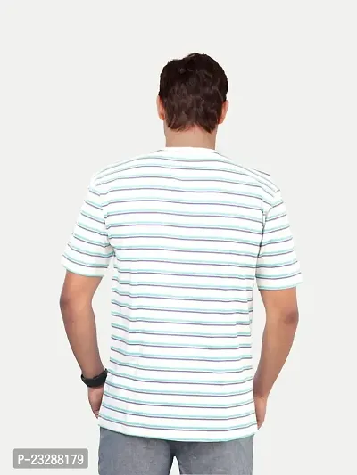 Men Green and Dark Blue Stripped Cotton Casual T-Shirt-thumb4