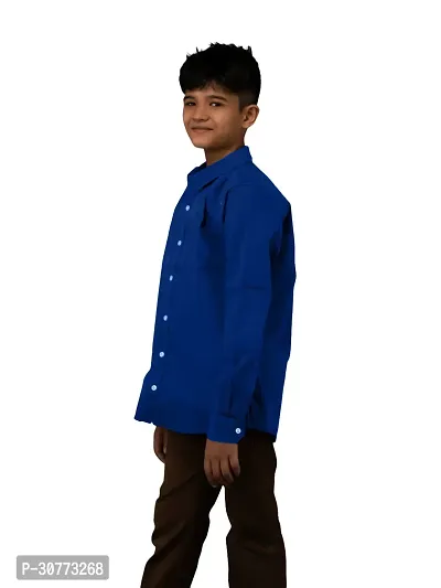 Boys Solid Royal Blue Cotton Shirts-thumb3