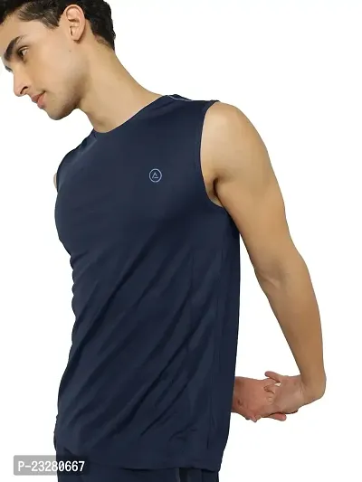 Rad prix Men Navy Textured Sleeveless Sports T-Shirt-thumb0