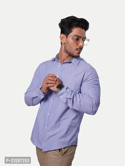 Rad prix Men All-Over Lilac Striped Textured Classic Cotton Shirt-thumb4