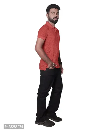 Men Red Ditsy Printed Polo T-Shirt