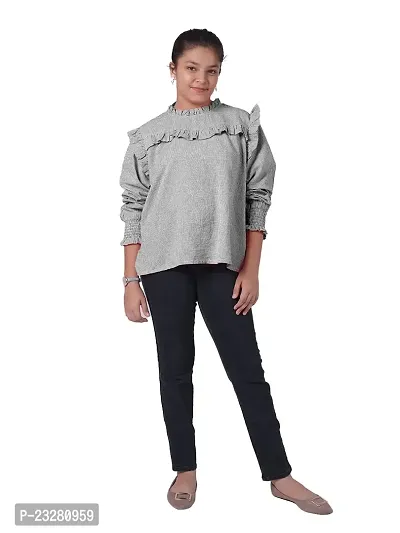 Rad prix Women Casual Grey Blouse with Frill Detailing-thumb0