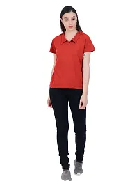 Womens Garment dye knit Rust Polo T-shirts-thumb3