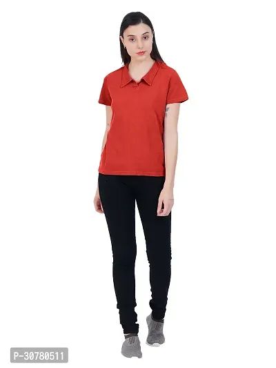 Womens Garment dye knit Rust Polo T-shirts-thumb4