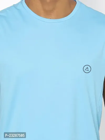 Rad prix Men Light Blue Solid Crew Neck Sports T-Shirt-thumb3