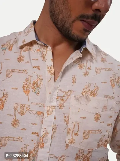 Rad prix Men All-Over Cream Linen Tropical Beach Printed Shirt-thumb3