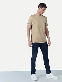 Rad prix Men Solid Beige Polyester Casual Loose T-Shirt-thumb2