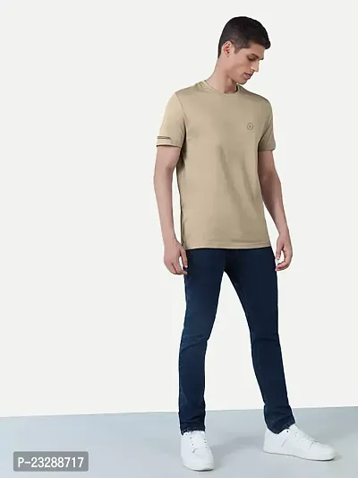 Rad prix Men Solid Beige Polyester Casual Loose T-Shirt-thumb3