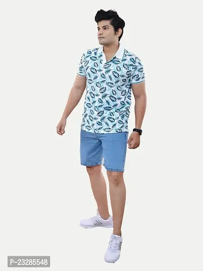 Rad prix Men Casual Green All-Over Floral Printed Cotton Polo t-Shirt-thumb2