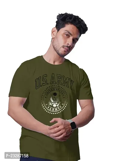 Rad prix Men Casual US Theme Printed Tees - Dark Green