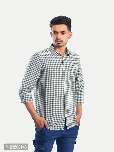 Rad prix Men White Gingham Checkered Cotton Casual Shirt-thumb3