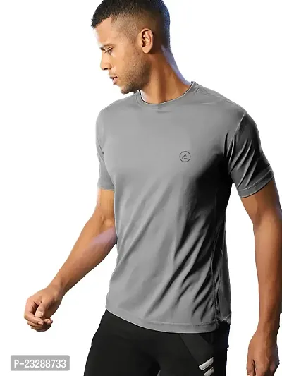 Rad prix Men Solid Grey Polyester Casual Loose T-Shirt-thumb0