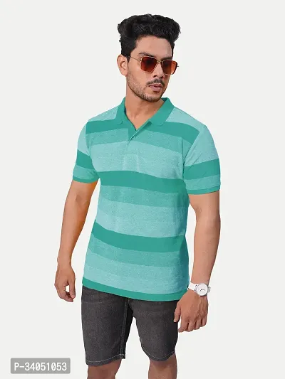 Stylish Blue Striped Cotton Polos For Men-thumb0