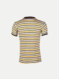 Mens Yellow Fashion Striped Cotton Polo T-Shirt-thumb3