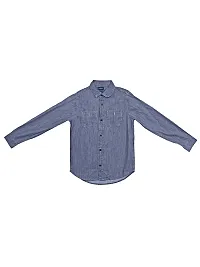 Teen Boys Navy Blue Washed Denim Shirt-thumb3