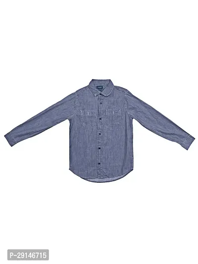 Teen Boys Navy Blue Washed Denim Shirt-thumb4