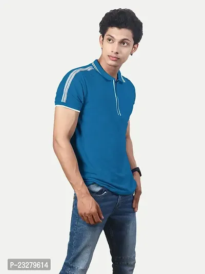 Rad prix Men Solid Blue Cotton Contrast Tipping Polo T-Shirt-thumb2