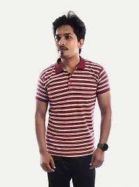 Men Red and White Thin Stripes Cotton T-Shirt-thumb3