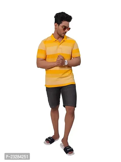 Rad prix Men Yellow and Black Thick Stripes Cotton T-Shirt