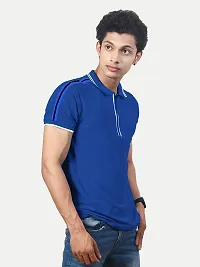 Rad prix Men Solid Blue Cotton Contrast Tipping Polo T-Shirt-thumb1