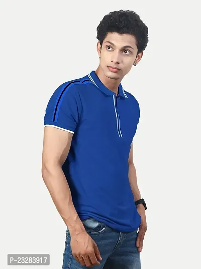 Rad prix Men Solid Blue Cotton Contrast Tipping Polo T-Shirt-thumb2