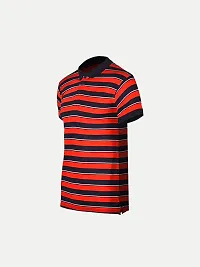 Mens Red Fashion Striped Cotton Polo T-Shirt-thumb1