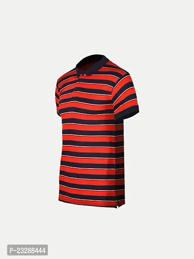 Mens Red Fashion Striped Cotton Polo T-Shirt-thumb2