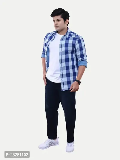 Rad prix Men Blue Checkered Casual Cotton Shirt-thumb2