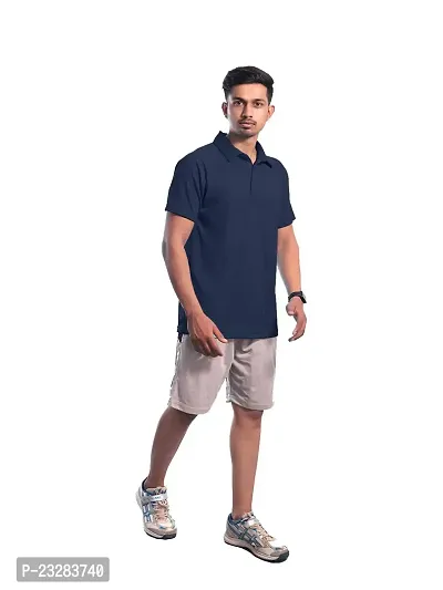 Men Basic Grey Polyester Polo Collared T-Shirt-thumb0