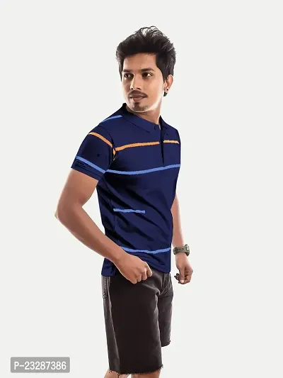 Rad prix Men Dark Blue Contrast Tipping Slim Fit Polo T-Shirt-thumb2