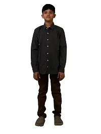 Boys Solid Dark Grey Cotton Shirts-thumb3