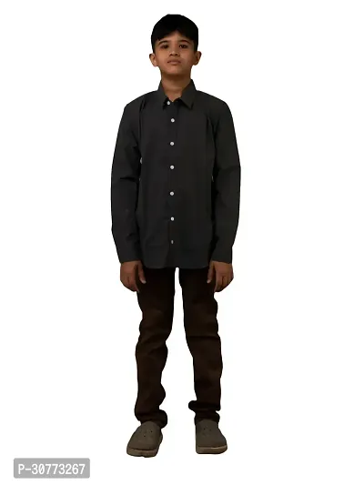 Boys Solid Dark Grey Cotton Shirts-thumb4